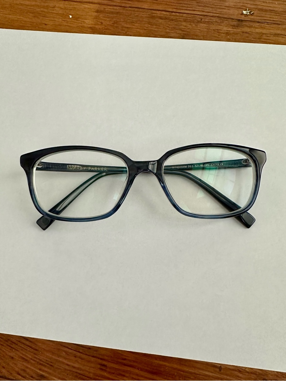 Warby Parker Windham Wide Low Bridge Fit Glasses in Blue Slate Fade 57-18-145